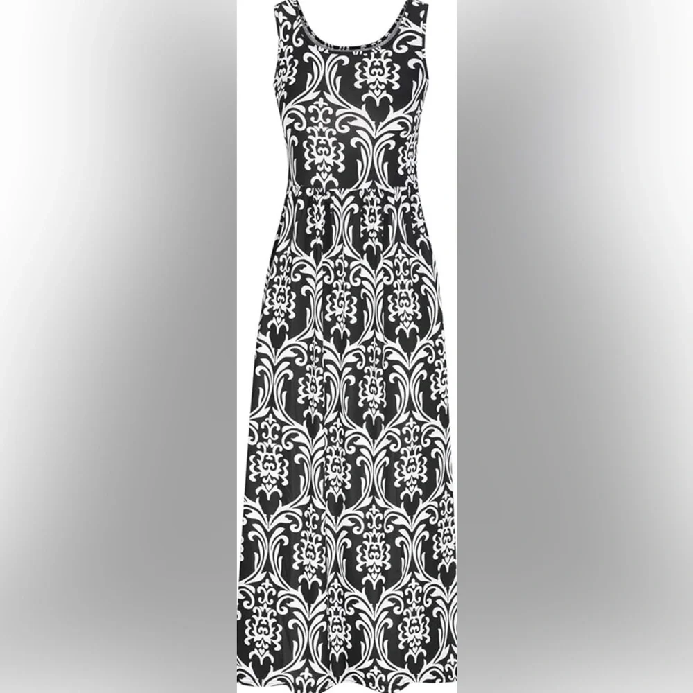 SMALL Women's Sleeveless Loose Plain Casual Maxi Long Dresses with Pockets - Picture 2 of 2